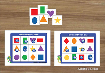 Shapes and Colors Bingo game for preschool and kindergarten