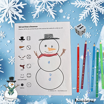 Roll and draw a snowman preschool activity and printable