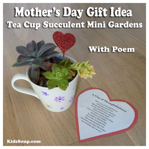 Mother S Day Gift Idea For Kids Tea Cup Succulent Mini Gardens With Poem Kidssoup